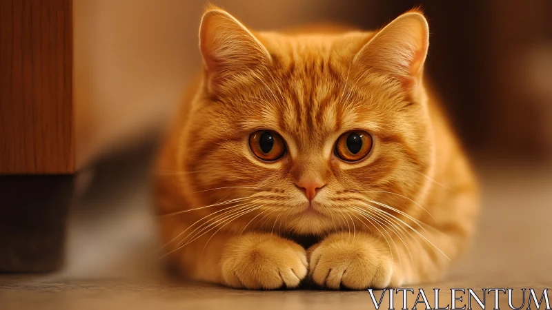 Orange Tabby Domestic Cat Portrait with Amber Iris Definition