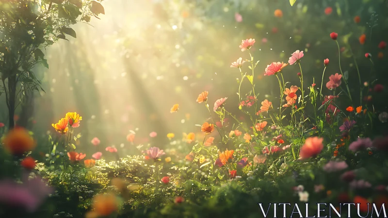 Sunlit Wildflower Meadow Bursting Spring Colors.