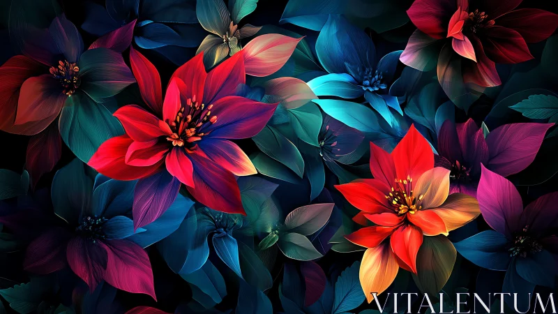Vibrant Floral Composition Against Dark Background.