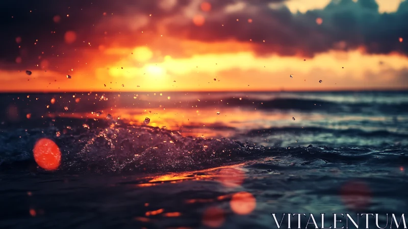 Sunlit waves catch fire beneath a glowing evening horizon