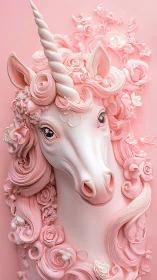 Dreamy pink unicorn gazes softly through flowing sugar curls