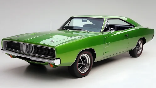 Electric-lime muscle car idol glows under pristine studio lights.