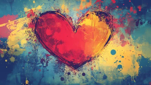 Heart Exploding Color Splatter Abstract Art.