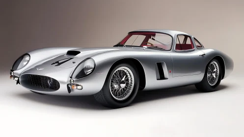 Sleek silver classic sports car with timeless racing charm.