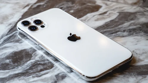 iPhone 12 Pro in White on Marble Surface.
