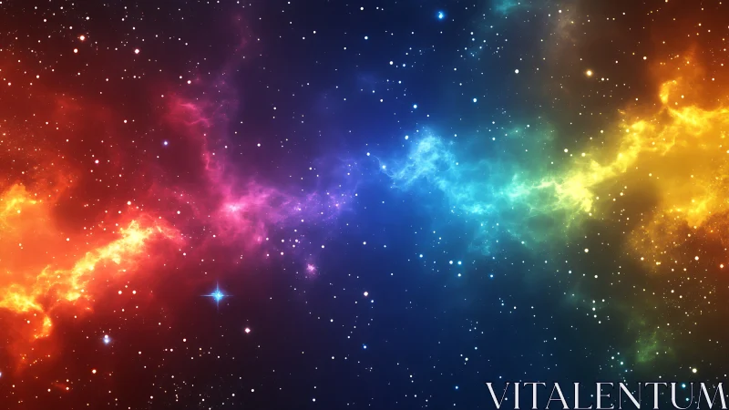 Prismatic nebula stream across starfield in deep cosmos.