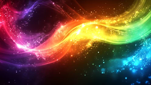 Vibrant spectral light waves curve through cosmic darkness