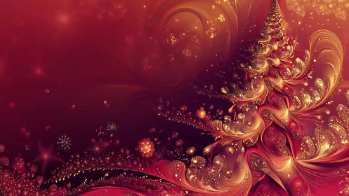 Glittering fractal Christmas tree swirling in ember light.