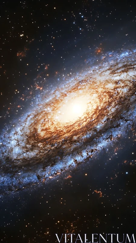 Spiral galaxy core with glowing dust lanes and starfields.