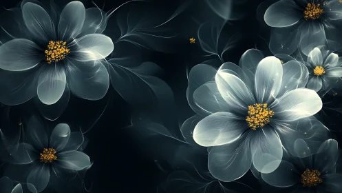 Luminescent Floral Geometry: Translucent Petals with Golden Centers.