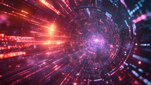 Vivid Digital Tunnel of Light and Data in Futuristic Sci-Fi Style.
