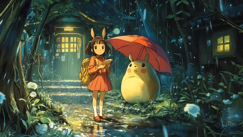 Rainlit forest pause crowns child and creature with wonder