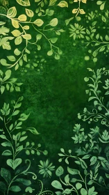 Green foliage border background with stylized floral pattern.