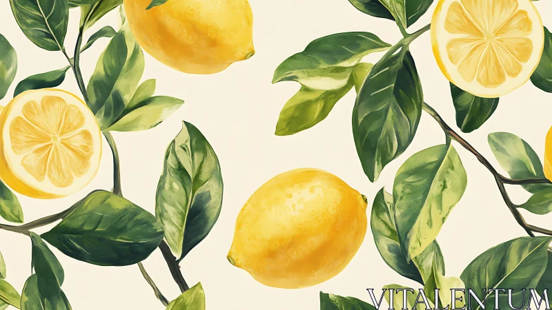 Lemon branches with whole fruit and citrus slices pattern.