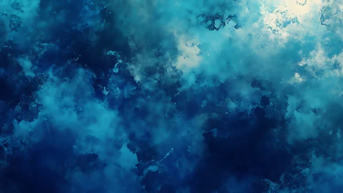 Gradient-saturated cyan and navy cloud texture renders diffuse depth