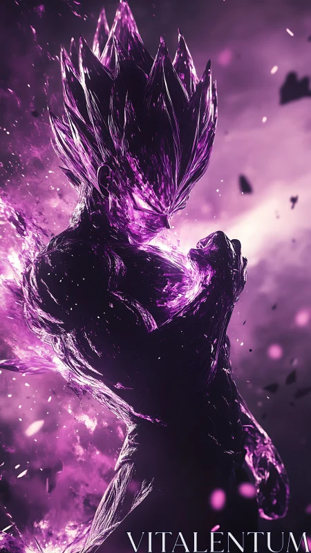 Crystal warrior channels intense violet cosmic energy.