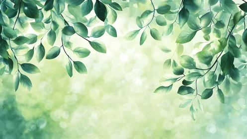 Soft green leaves framing a sunlit, peaceful forest day.