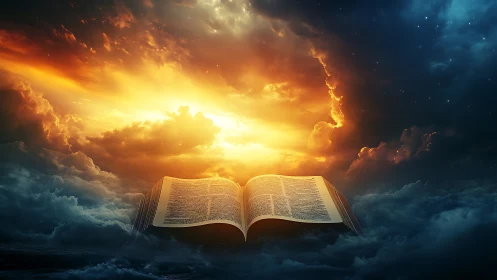 Skybound scripture opens a blazing portal through clouds