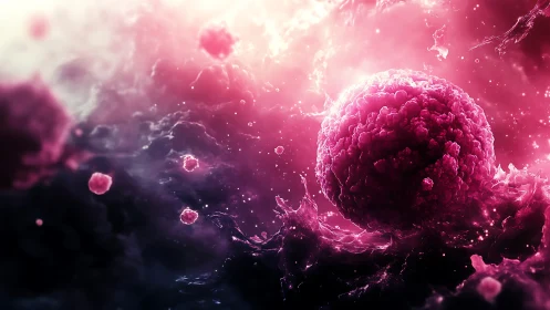 Cosmic cellular sphere in luminous magenta nebular field.