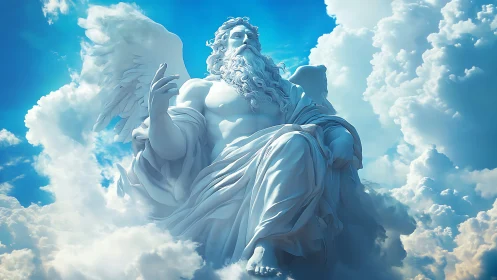Celestial bearded deity seated within radiant cloudscape.