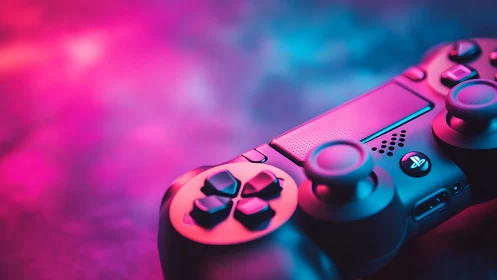 Neon Gaming Controller in Vibrant Pink and Cyan Light