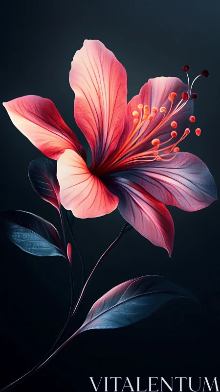 Pink hibiscus flower with gradient petals rendered on dark background
