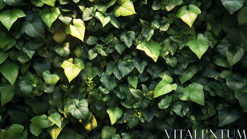 Photorealistic foliage wall with layered tropical leaf canopy.