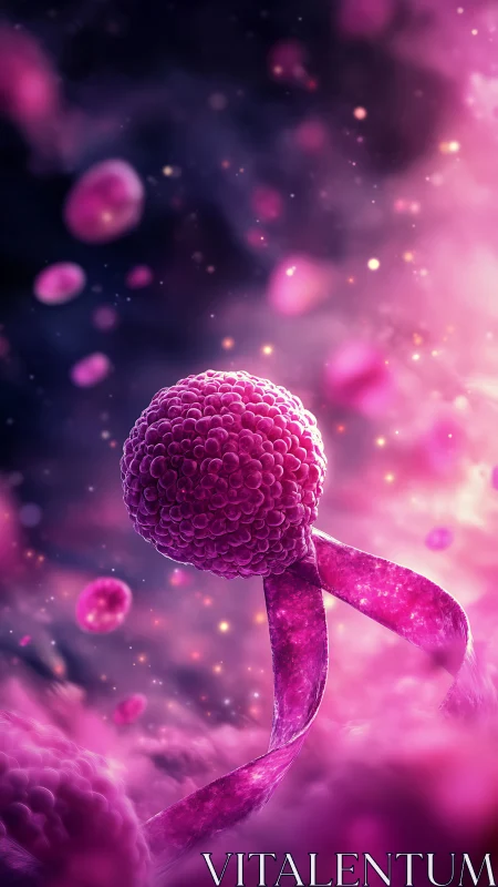 Radiant pink cancer awareness ribbon glows with hopeful light