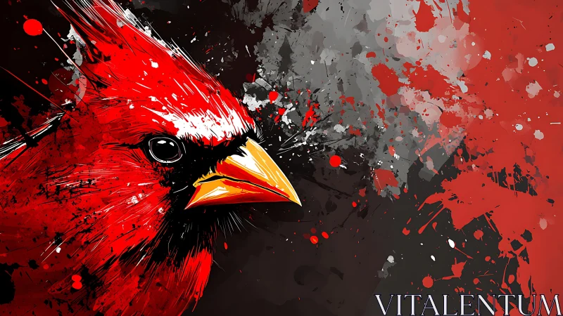 Scarlet cardinal shatters the canvas in splintered color
