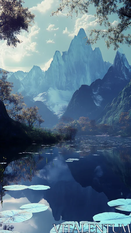 Silent glacial peaks rise above a mirror still twilight lake