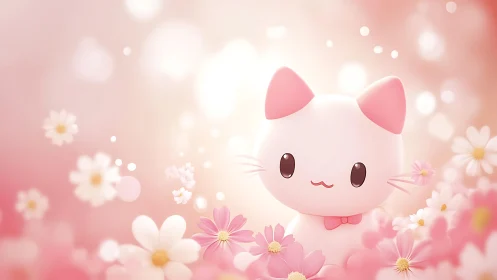 Blushing pastel cat spirit blooming in dreamy daisies.