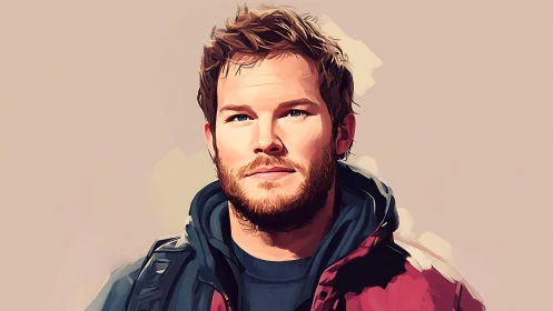 Digital portrait depicts a bearded man in outdoor clothing