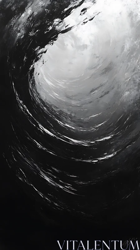 Monochrome vortex with concentric swirling brush textures.