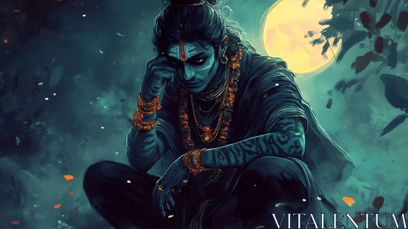 Midnight mystic resting beneath a watchful full moon.