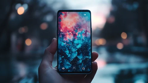 Pocket cosmos blooms across a smartphone screen at dusk