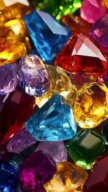 Multicolored faceted gemstones fill the tightly framed scene