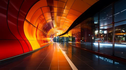 Parametric urban tunnel with reflective orange glass envelope