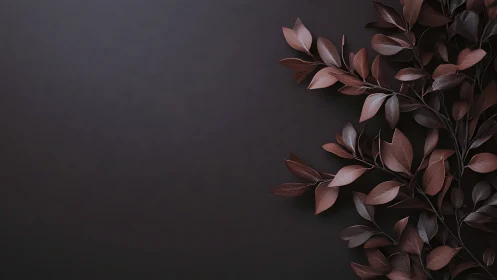 Dark botanical composition arranges leaves along right edge