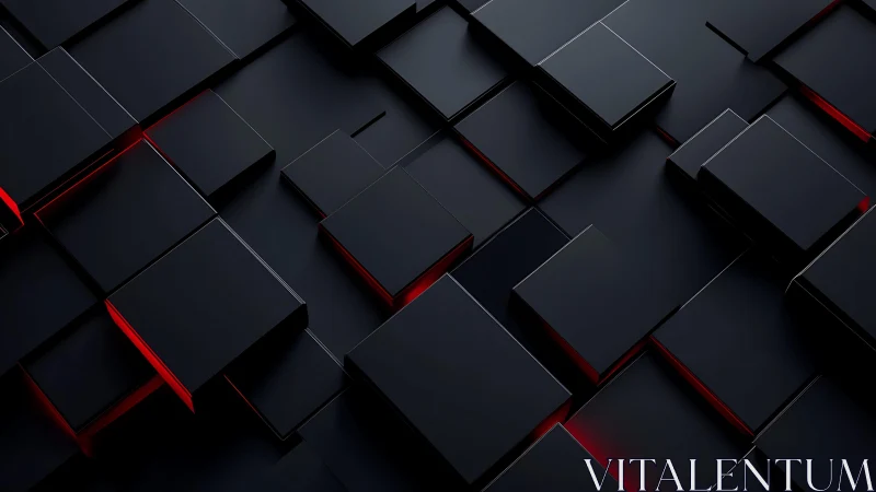 Futuristic black 3D cubes with red glow in abstract geometric style.