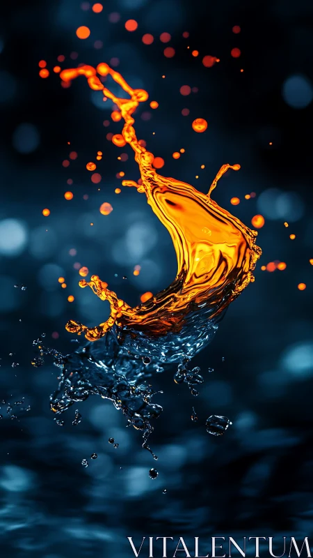 Orange liquid splash curves sharply above blue liquid