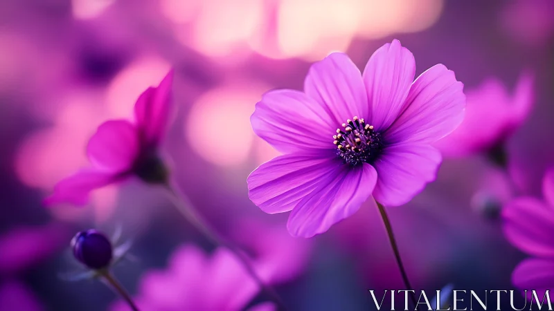 Magenta Cosmos Bloom in Soft Focus Meadow
