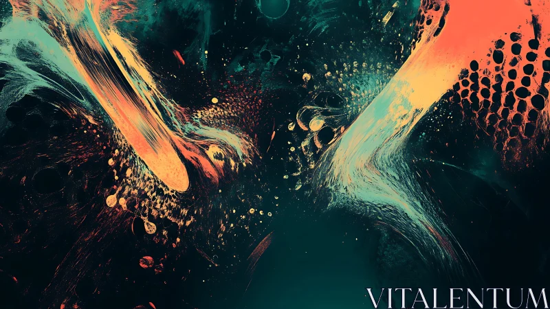 Abstract digital painting shows teal and orange fluid motion