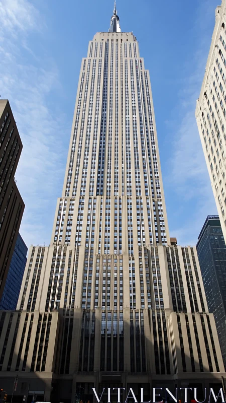 Art Deco skyscraper captured in low-angle urban perspective