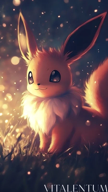 Eevee character rendered in warm backlit digital scene.