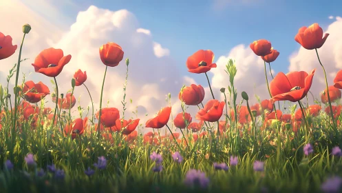 Red Poppies Dancing Against Luminous Sky.