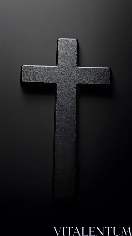 Matte black cross on dark minimal background.