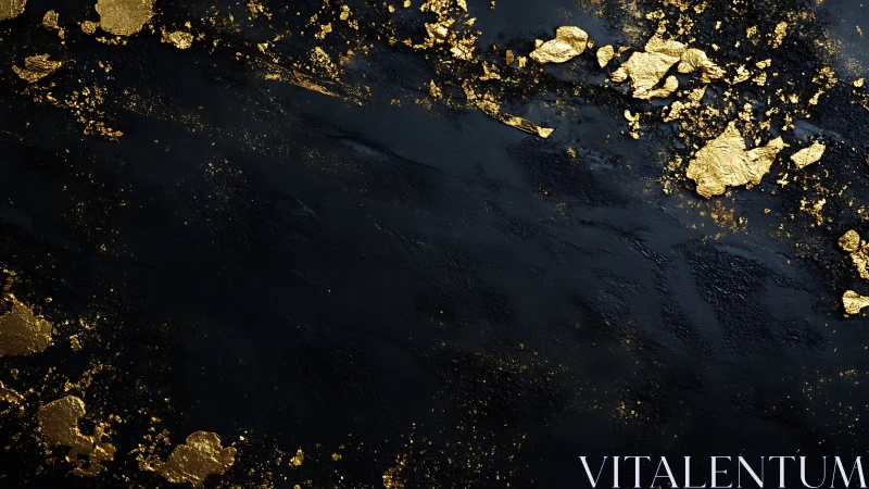 Gold leaf fragments scattered across textured black abstract ground