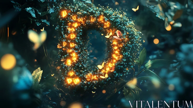 Glowing floral letter D wrapped in fireflies and twilight magic.