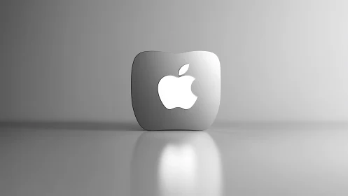 Metallic Apple Logo Icon in Minimalist 3D Composition