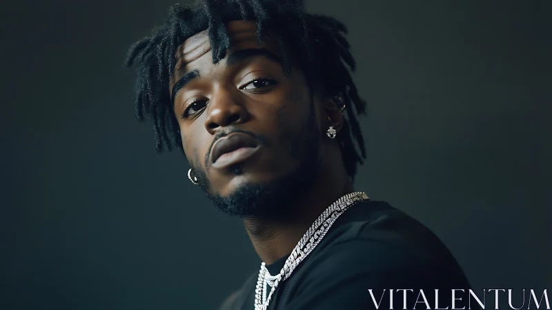 Portrait of man with chains in low key studio lighting.